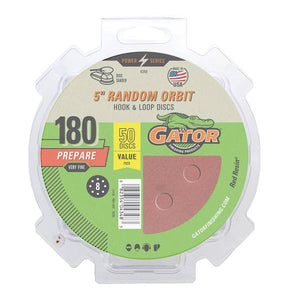 Gator 50-Pack 5" 180 Grit 8-Hole Hook and Loop Sanding Discs