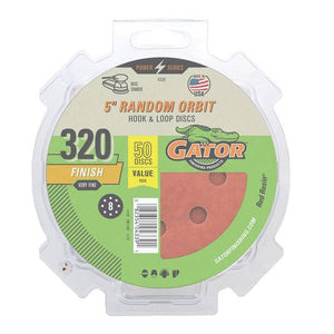 Gator 50-Pack 5" 320 Grit 8-Hole Hook and Loop Sanding Discs