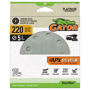 Gator 15-Pack 5" 220 Grit 8-Hole Hook and Loop Sanding Discs