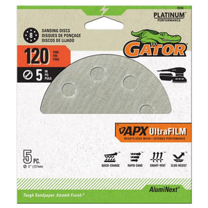 Gator 5-Pack 5" 120 Grit 8-Hole Hook and Loop Sanding Discs