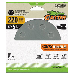 Gator 5-Pack 5" 220 Grit 8-Hole Hook and Loop Sanding Discs