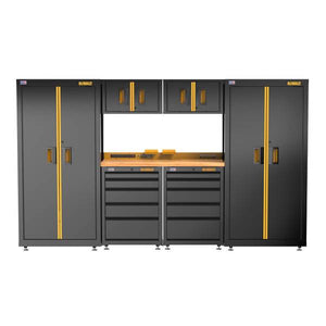 DEWALT 126" Wide, 7 Piece Welded Storage Suite with 2, 5-Drawer Base Cabinets and Wood Top