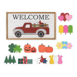 Gerson 18" Wood Welcome Wall Decor with 10 Season Magnets