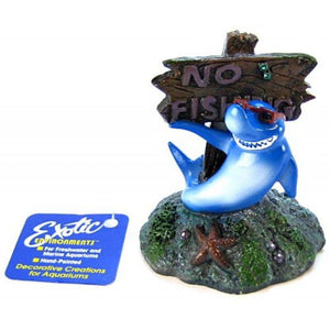 Blue Ribbon Cool Shark No Fishing Sign Ornament - 3"L x 3"W x 3.5"H