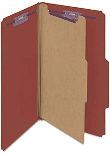 Smead 18775 Pressboard Classification Folders Self Tab Legal Four-Section Red 10/Box