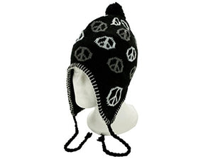 Fleece Lined Peace Sign Design Wool Blend Knit Hat - Pack of 8