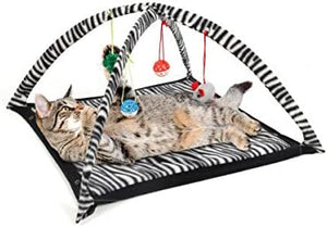 Bulk Buys Zebra Print Cat Play Tent with Dangle Toys - Pack of 4