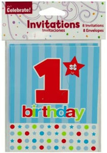 8 pack 1st birthday invitations with envelopes - Case of 24