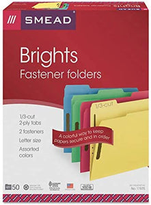 Smead 11975 Folders Two Fasteners 1/3 Cut Top Tab Letter Assorted 50/Box