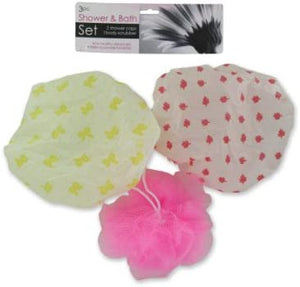 Shower cap and body scrubber set ( Case of 36 )