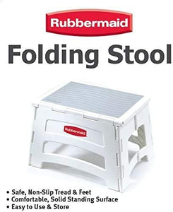Rubbermaid RM-PL1W Folding 1-Step Plastic Stool, 300-pound Capacity, White