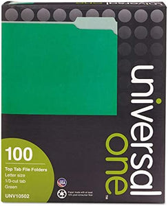 Universal 10502 File Folders, 1/3 Cut One-Ply Tab, Letter, Green/Light Green, 100/Box
