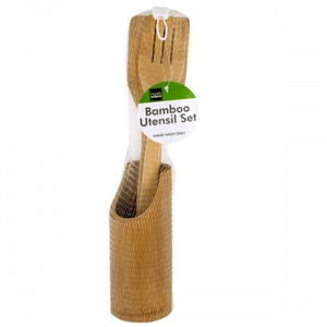 Bamboo Utensil Set In Holder - Pack of 12