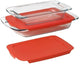 Pyrex Easy Grab 4-Piece Value Pack, Includes 1, 3-Qt Oblong, 1, 2-Qt Oblong, With Red Plastic Covers
