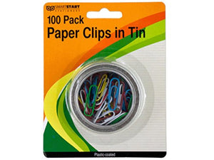 Plastic Coated Paper Clips In Round Tin - Pack of 72