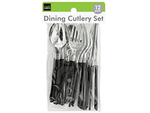 Handy Helpers Reusable Silver Black Plastic Dining Cutlery Set - Pack of 24