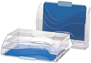22904 OIC Clear Wave 2-way Desktop Organizer - Desktop, Wall Mountable - 11.3" Height x 13" Width x 3.6" Depth - 3 Compartment(s) - 3 Tier(s) - Plastic - Clear