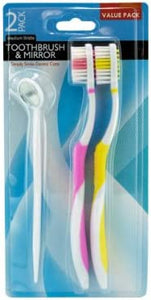 Toothbrush Set with Dental Mirror, Case of 24
