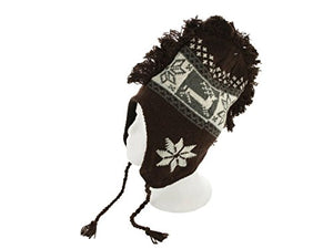 Insulated Snowflake Reindeer Design Knit Hat with Fringe - Pack of 10