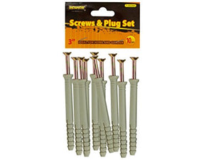 3 Screws with Ribbed Plastic Anchors Set - Pack of 48