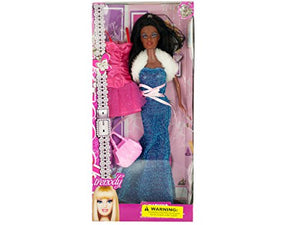 Glamorous Black Fashion Doll with Dress &amp; Handbag - Pack of 4