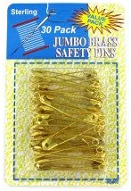 Jumbo brass safety pins - Pack of 48