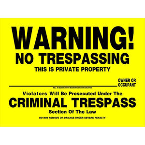 Hillman High-Contrast No Trespassing Sign