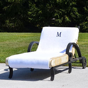 Authentic Turkish Cotton Monogrammed Towel Cover for Standard Size Chaise Lounge Chair in White (F)