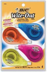 Bic Wite-Out EZ Correct Correction Tape, Non-Refillable, 1/6" x 400", 4-Count