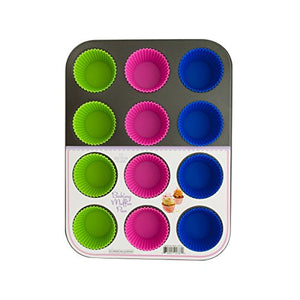 Muffin Baking Pan with Silicone Cups - Pack of 4