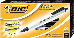BIC CSM241BLK Clic Stic Pen, Medium Point, 24/CT, Black Ink/White Barrel