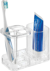 InterDesign Med+ BPA-Free Plastic Divided Toothbrush Holder - 5.6" x 3.25" x 4.55", Clear
