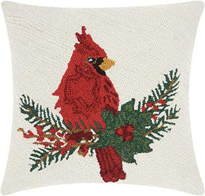 Mina Victory Home Snowing Cardinal On Holly Multicolor Holiday Throw Pillow, 18" x 18"