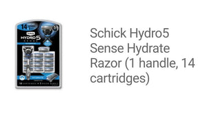 Schick Hydro5 Sense Hydrate Razor (1 handle, 14 Cartridges)