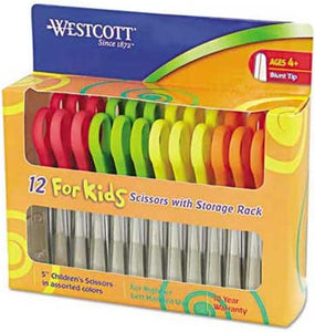 Westcott Kids Scissors, 5 inch Blunt, Assorted, 12/Pack
