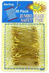 Jumbo Brass Safety Pins - Case of 72