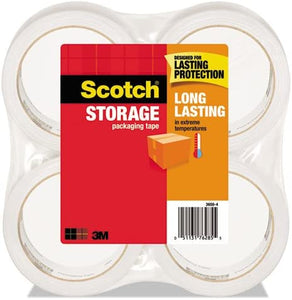 Moving & Storage Tape, 1.88"" x 54.6yds, 3"" Core, Clear, 4 Rolls/Pack, Sold as 4 Roll