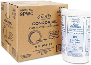 Dart - Concorde Foam Plate, 9" dia, White, 125/Pack, 4 Packs/Carton 9PWCR (DMi CT