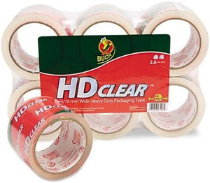 Duck 7496 Heavy-Duty Carton Packaging Tape, 3" x 55yds, Clear, 6/Pack