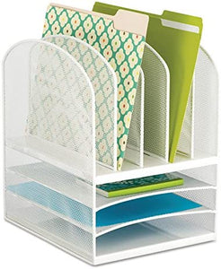 Safco 3266WH Onyx Mesh Desk Organizer, Eight Sections, 11 1/2 x 9 1/2 x 13, White