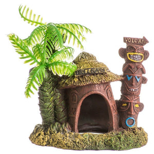 Blue Ribbon Exotic Environments Betta Hut with Palm Tree Aquarium Ornament - 4"L x 2.75"W x 3.25"H