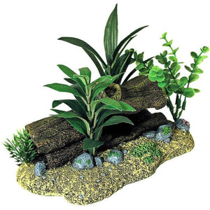 Blue Ribbon Exotic Environments Log Cavern Jungle Floral Aquarium Ornament - 9"L x 5.5"W x 5"H