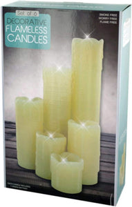 bulk buys Decorative Wax Pillar Candles with Natural Drip Design and Plastic Flickering Flames, Yellow - Pack of 2 (6-Piece per Pack)