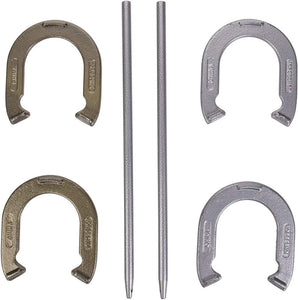 Triumph Forged and Steel Horseshoe Set Complete with 4 Horseshoes, 2 Stakes - Patriotic or Blue and Grey Colors - Perfect Addition for Parties and Outdoor Gatherings
