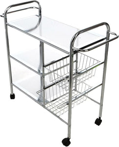 Mind Reader 3-Tier Kitchen / Utility Cart with 2 Shelves, 2 Baskets For Extra Storage, Handles for Hanging Towels