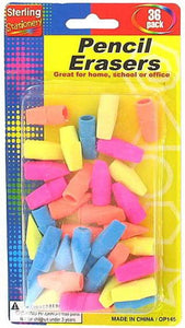 STERLING Pencil Top Erasers, Case of 48