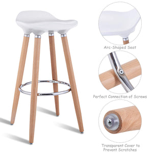 COSTWAY Barstools Modern Comfortable Armless Counter Height Bistro Pub Side Chairs Backless Swivel Stools with Wooden Legs for Home & Kitchen Set of 2 White