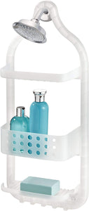 iDesign Circlz Plastic Hanging Shower Caddy, Extra Space for Shampoo, Conditioner, and Soap with Hooks for Razors, Towels, Loofahs, and More, 5" x 10.6" x 26", Frost White