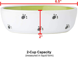 Pet Rageous 2-Cup Silly Kitty Oval Bowl, White/Lime Green