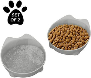 PETMAKER Cat Dishes – Set of 2 Cat-Shaped Shallow Melamine Resin Saucers for Food & Water with Nonslip Bottoms for Whisker Relief – 8 fl. oz